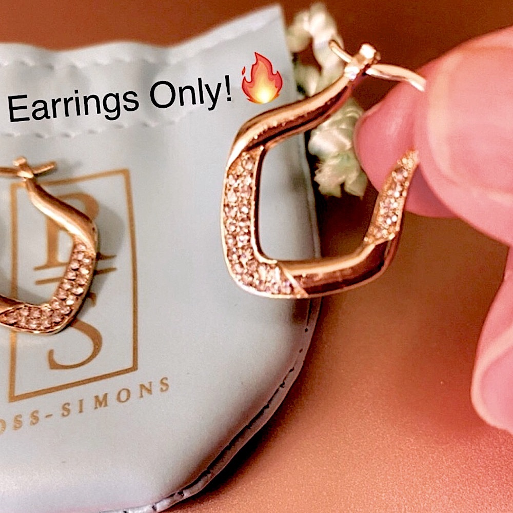 Ross Simons 14K Gold Over Sterling Silver EZ Rhinestones Hoop Earrings